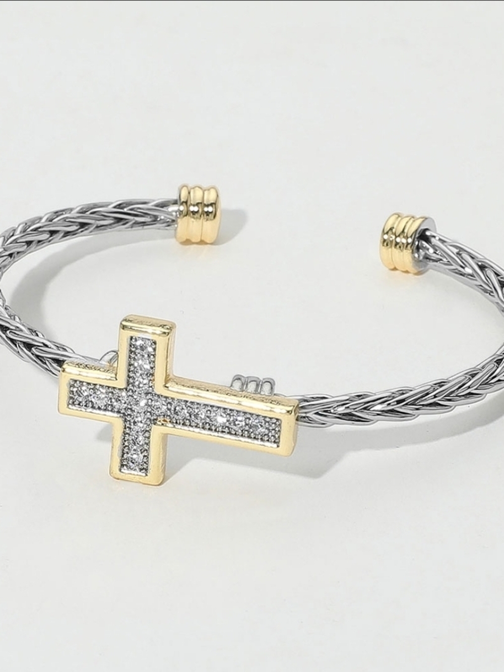 Two-Tone Cross Cuff Bracelet in Gold and Silver
